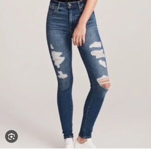 Women's Abercrombie & Fitch Simone high rise super skinny Distressed Blue Jeans
